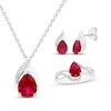 Thumbnail Image 1 of Pear-Shaped Lab-Created Ruby & White Lab-Created Sapphire Gift Set Sterling Silver