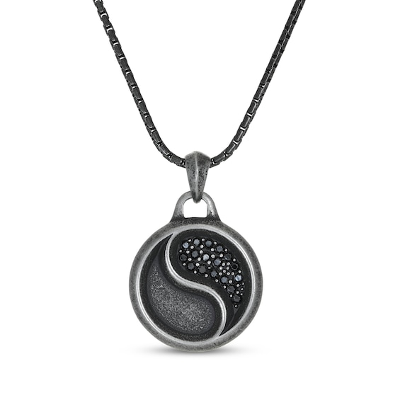 Men's Black Cubic Zirconia Yin & Yang Necklace Black Ion-Plated Stainless Steel 24"