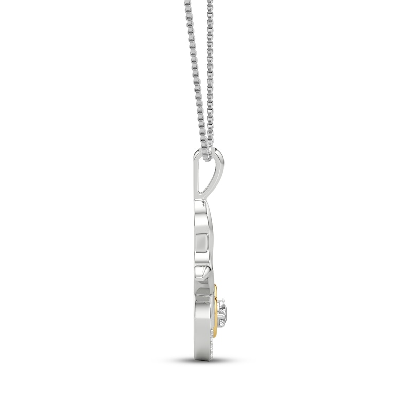 Main Image 2 of White Lab-Created Sapphire Taurus Zodiac Symbol Necklace Sterling Silver & 10K Yellow Gold 18"