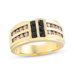 Adore Men's Black & Brown Diamond Wedding Band 1 ct tw 10K Yellow Gold