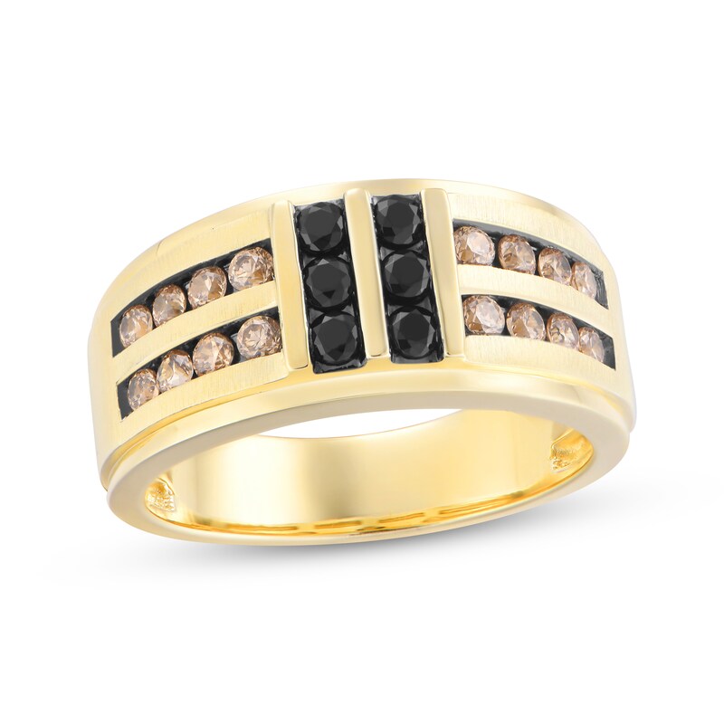 Main Image 1 of Adore Men's Black & Brown Diamond Wedding Band 1 ct tw 10K Yellow Gold