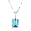 Thumbnail Image 1 of Emerald-Cut Swiss Blue Topaz & White Lab-Created Sapphire Hidden Halo Necklace Sterling Silver 18"