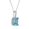 Thumbnail Image 2 of Emerald-Cut Swiss Blue Topaz & White Lab-Created Sapphire Hidden Halo Necklace Sterling Silver 18"