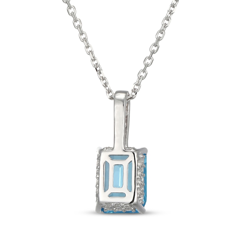 Main Image 3 of Emerald-Cut Swiss Blue Topaz & White Lab-Created Sapphire Hidden Halo Necklace Sterling Silver 18"