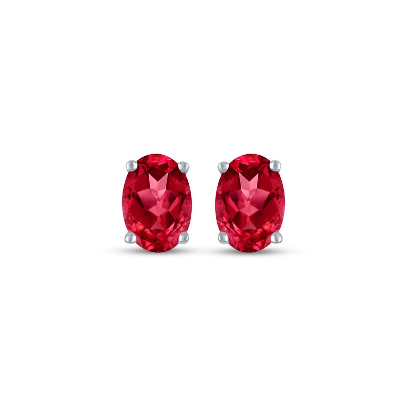Main Image 2 of Oval-Cut Lab-Created Ruby & White Lab-Created Sapphire Stud Earrings Sterling Silver