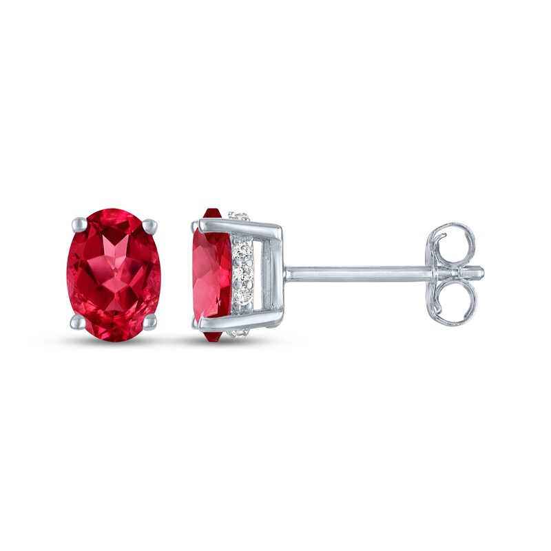 Main Image 3 of Oval-Cut Lab-Created Ruby & White Lab-Created Sapphire Stud Earrings Sterling Silver