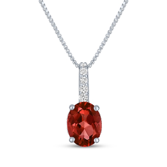 Oval-Cut Garnet & White Lab-Created Sapphire Drop Necklace Sterling Silver 18"