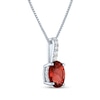 Thumbnail Image 2 of Oval-Cut Garnet & White Lab-Created Sapphire Drop Necklace Sterling Silver 18"