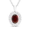 Thumbnail Image 1 of Oval-Cut Garnet Solitaire Twist Frame Necklace Sterling Silver 18"