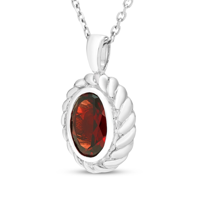 Main Image 2 of Oval-Cut Garnet Solitaire Twist Frame Necklace Sterling Silver 18"