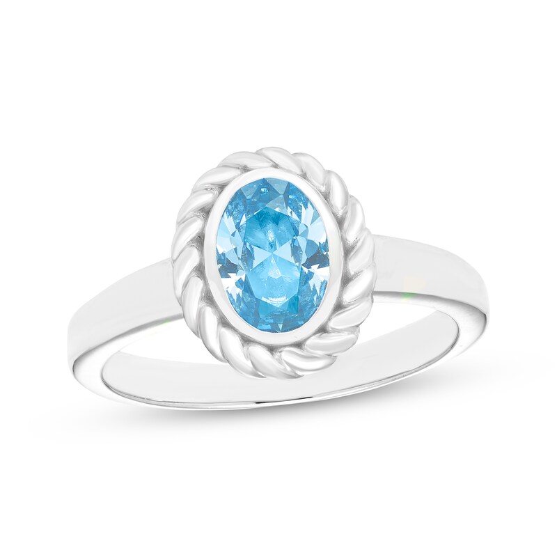 Main Image 1 of Oval-Cut Swiss Blue Topaz Solitaire Twist Frame Ring Sterling Silver