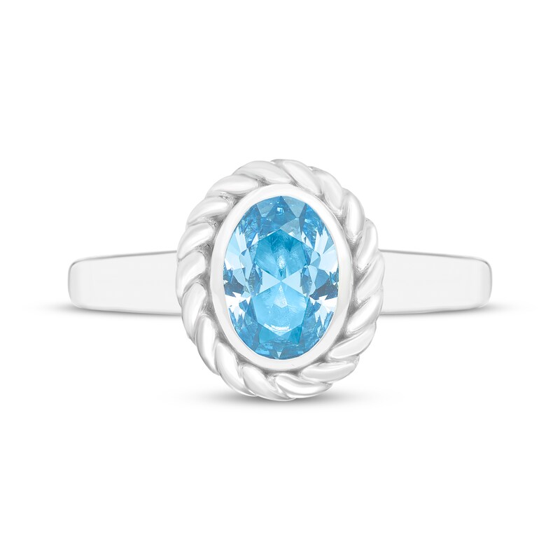 Main Image 2 of Oval-Cut Swiss Blue Topaz Solitaire Twist Frame Ring Sterling Silver