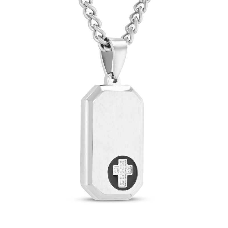 Main Image 2 of Men's Diamond Accent Brushed Dog Tag Necklace Stainless Steel 24"