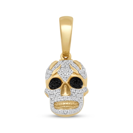 Men's Black & White Diamond Skull Charm 1/5 ct tw 10K Yellow Gold