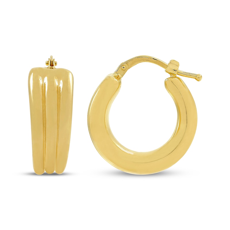 Main Image 3 of Tapered Sculpted Hoop Earrings Hollow 14K Yellow Gold