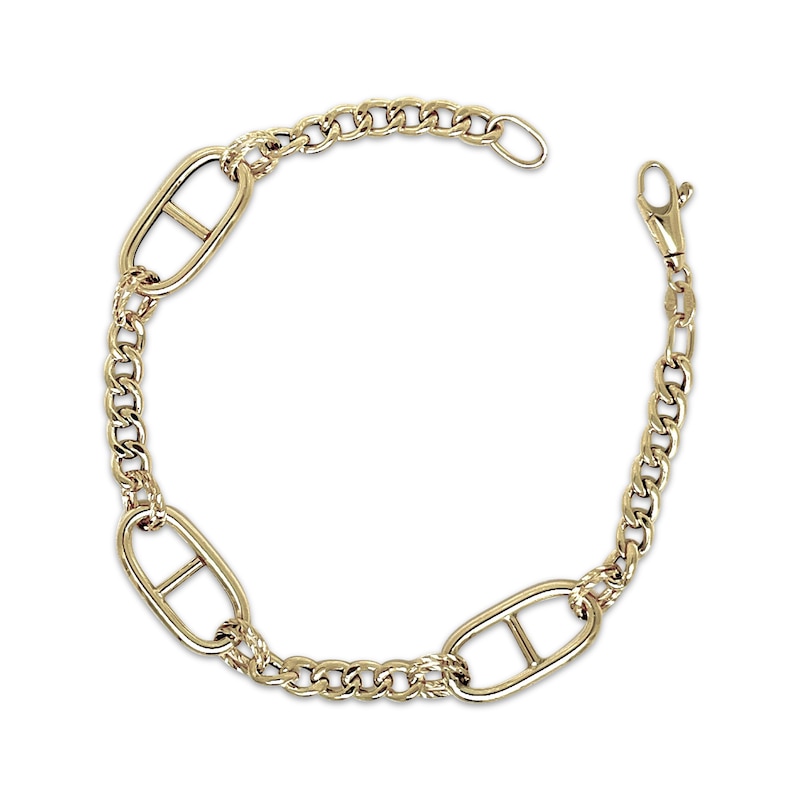 Main Image 1 of Mariner Station Curb Chain Bracelet Hollow 10K Yellow Gold 7.5"