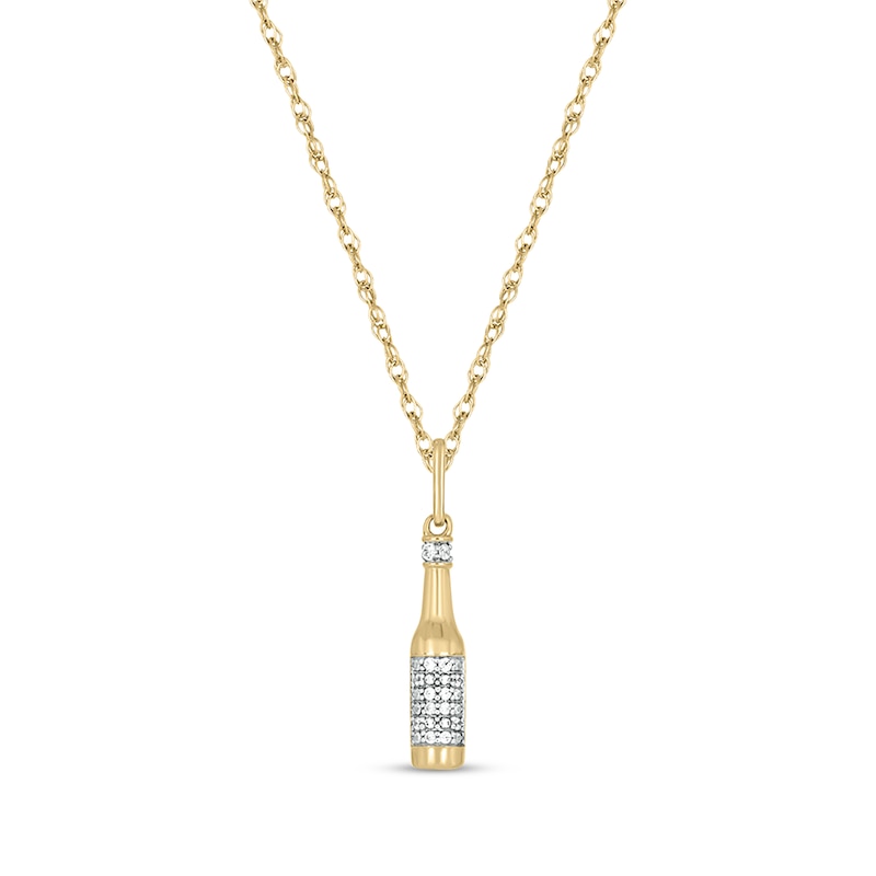 Main Image 1 of Diamond Beer Bottle Necklace 1/20 ct tw 10K Yellow Gold 18"