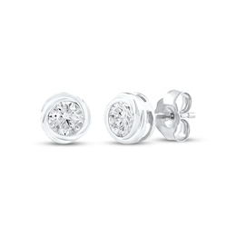 Diamond Solitaire Swirl Frame Stud Earrings 1/2 ct tw 10K White Gold (I/I2)