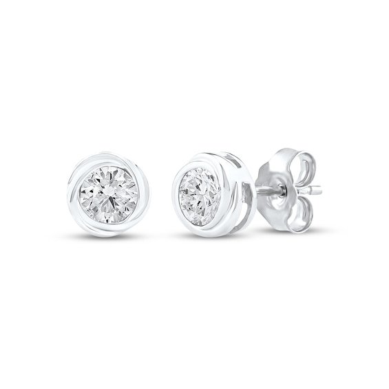 Diamond Solitaire Swirl Frame Stud Earrings 1/2 ct tw 10K White Gold (I/I2)