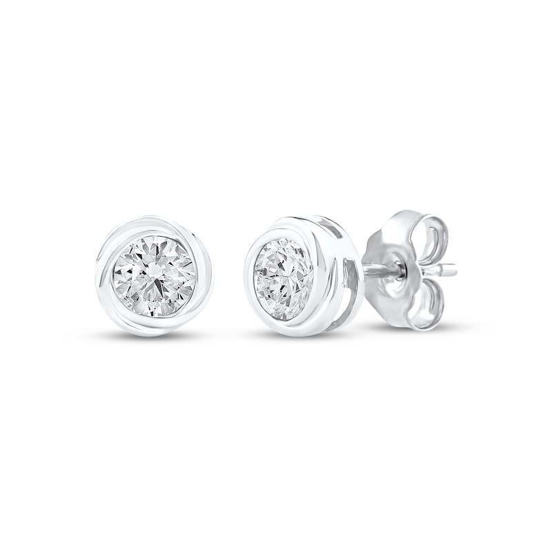 Main Image 1 of Diamond Solitaire Swirl Frame Stud Earrings 1/2 ct tw 10K White Gold (I/I2)