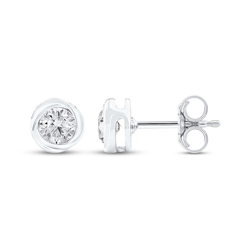 Main Image 3 of Diamond Solitaire Swirl Frame Stud Earrings 1/2 ct tw 10K White Gold (I/I2)