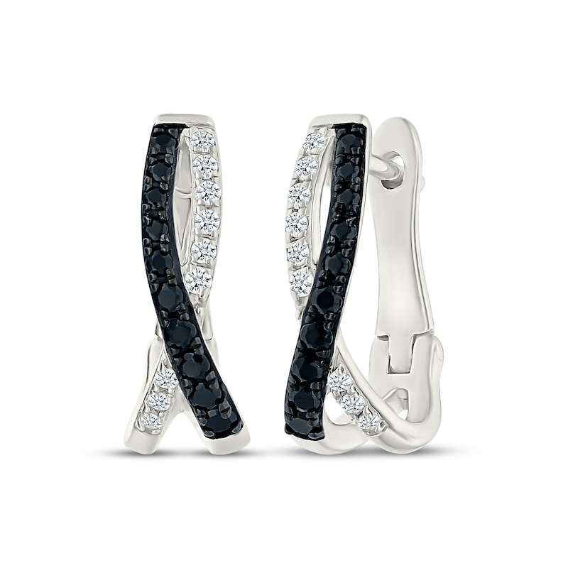 Main Image 1 of Black & White Diamond Crisscross Hoop Earrings 1/2 ct tw Sterling Silver
