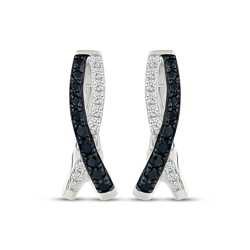Main Image 2 of Black & White Diamond Crisscross Hoop Earrings 1/2 ct tw Sterling Silver