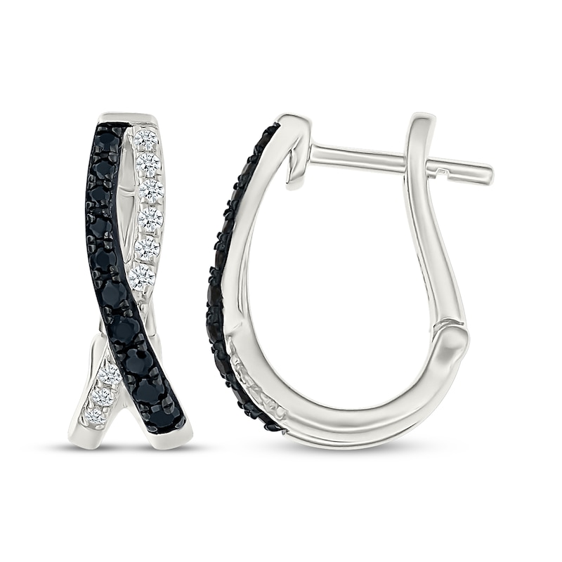 Main Image 3 of Black & White Diamond Crisscross Hoop Earrings 1/2 ct tw Sterling Silver