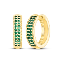 Round-Cut Lab-Created Emerald Two-Row Huggie Hoop Earrings 10K Yellow Gold