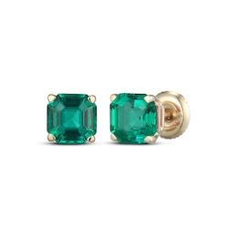 Men's Square Emerald-Cut Lab-Created Emerald Solitaire Stud Earrings 10K Yellow Gold