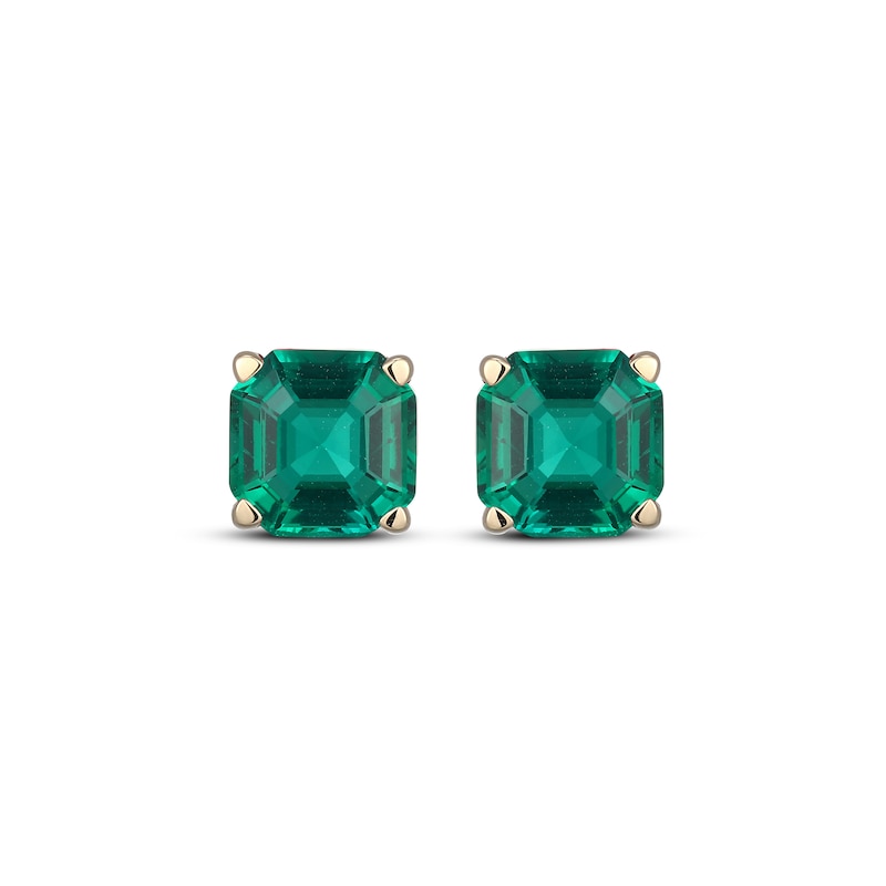 Main Image 2 of Men's Square Emerald-Cut Lab-Created Emerald Solitaire Stud Earrings 10K Yellow Gold