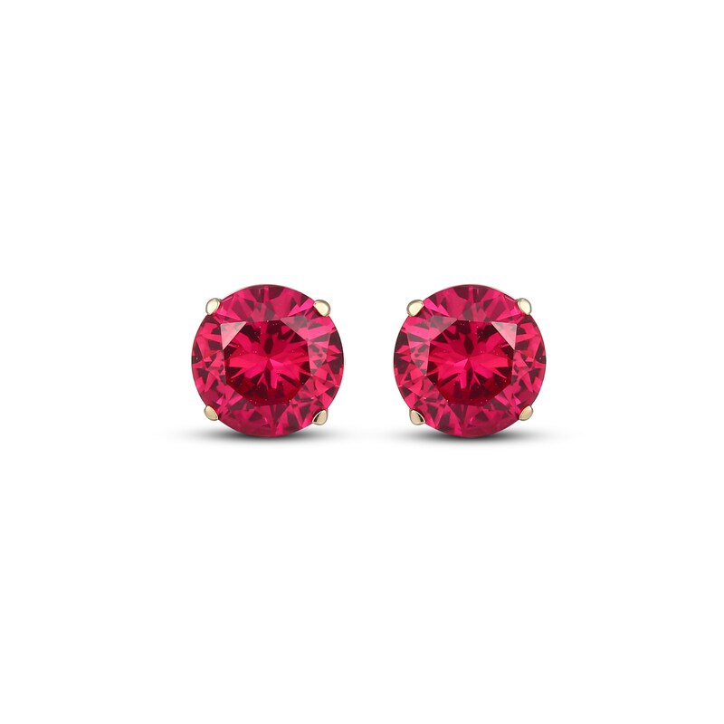 Main Image 2 of Men's Lab-Created Ruby Solitaire Stud Earrings 10K Yellow Gold