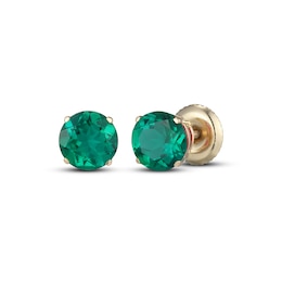 Men's Lab-Created Emerald Solitaire Stud Earrings 10K Yellow Gold
