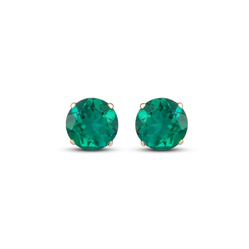 Main Image 2 of Men's Lab-Created Emerald Solitaire Stud Earrings 10K Yellow Gold