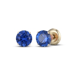 Men's Blue Lab-Created Sapphire Solitaire Stud Earrings 10K Yellow Gold