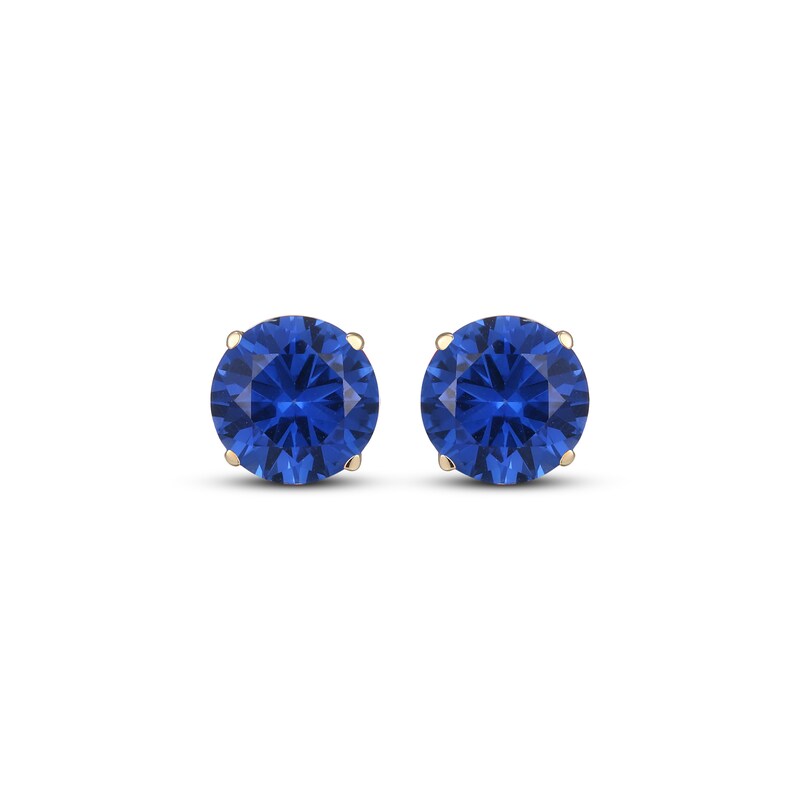 Main Image 2 of Men's Blue Lab-Created Sapphire Solitaire Stud Earrings 10K Yellow Gold