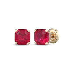 Men's Square Emerald-Cut Lab-Created Ruby Solitaire Stud Earrings 10K Yellow Gold