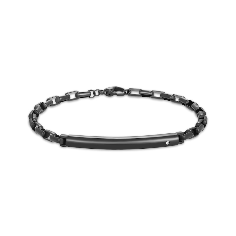Main Image 1 of Men's Diamond Accent Box Chain Bracelet Black Ion-Plated Stainless Steel 8.5"