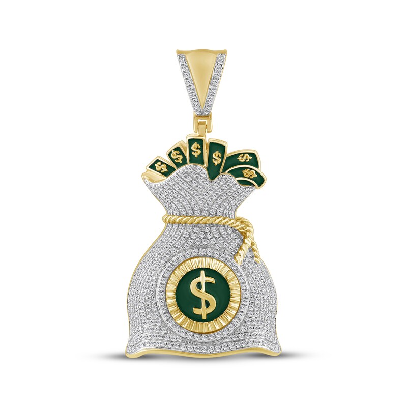 Main Image 1 of Men's Diamond & Green Enamel Money Bag Charm 1 ct tw 10K Yellow Gold