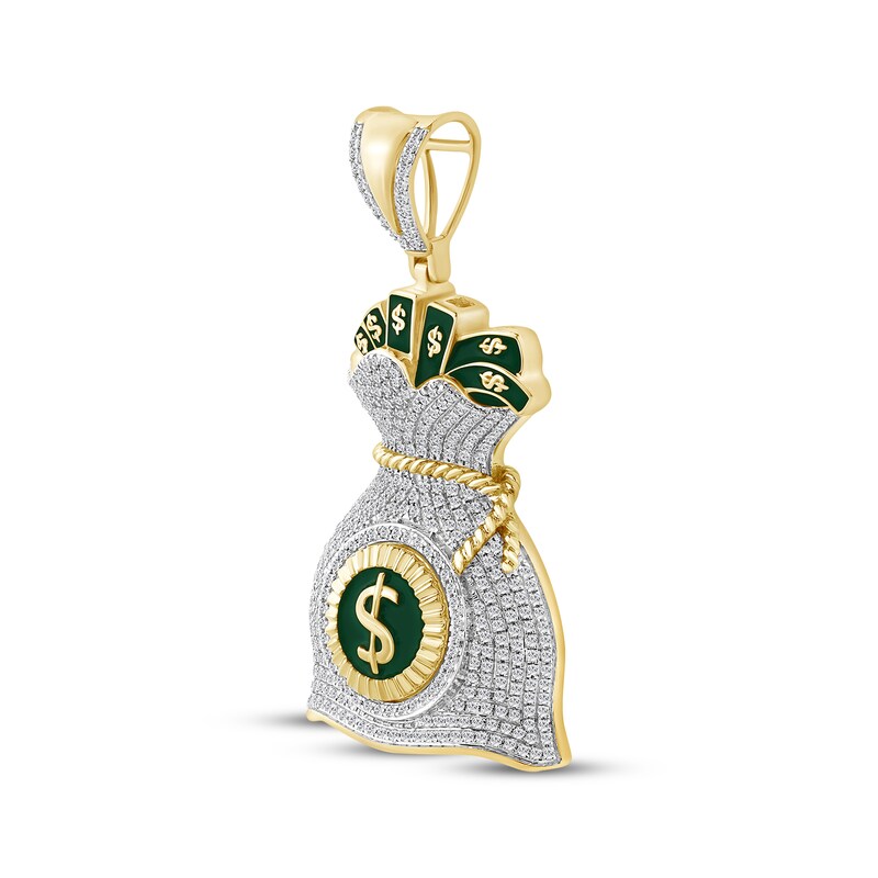 Main Image 2 of Men's Diamond & Green Enamel Money Bag Charm 1 ct tw 10K Yellow Gold