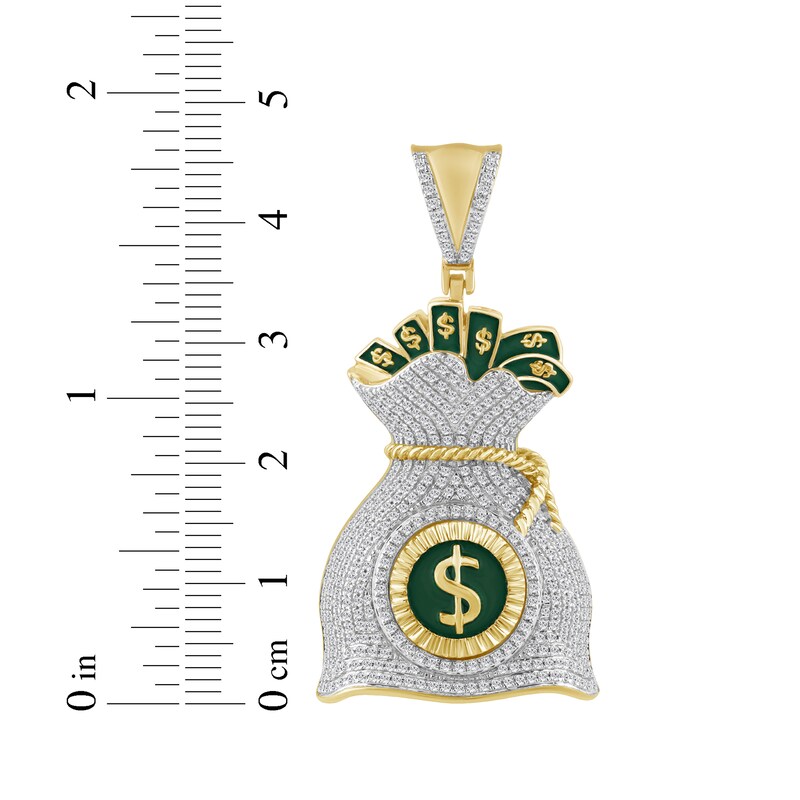 Main Image 5 of Men's Diamond & Green Enamel Money Bag Charm 1 ct tw 10K Yellow Gold