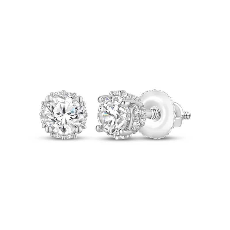 Main Image 1 of Round-Cut Diamond Solitaire Hidden Halo Stud Earrings 1 ct tw 10K White Gold (J/I3)