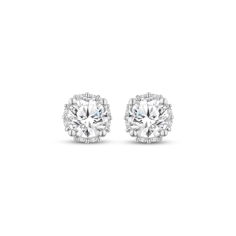 Main Image 2 of Round-Cut Diamond Solitaire Hidden Halo Stud Earrings 1 ct tw 10K White Gold (J/I3)