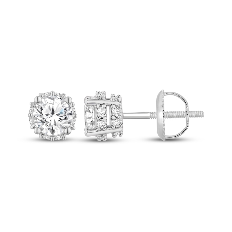 Main Image 3 of Round-Cut Diamond Solitaire Hidden Halo Stud Earrings 1 ct tw 10K White Gold (J/I3)