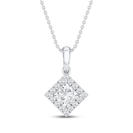 KAY Lab-Grown Diamonds Princess-Cut Solitaire Halo Necklace 1/2 ct tw 14K White Gold (F/VS2) 18"