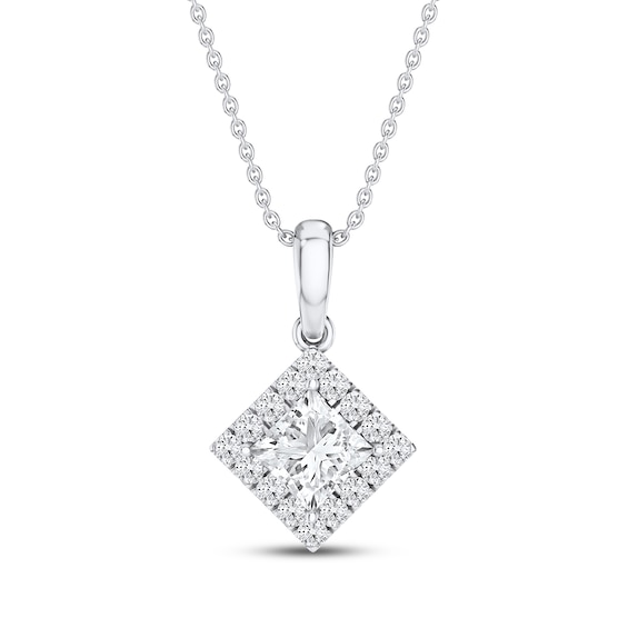KAY Lab-Grown Diamonds Princess-Cut Solitaire Halo Necklace 1/2 ct tw 14K White Gold (F/VS2) 18"