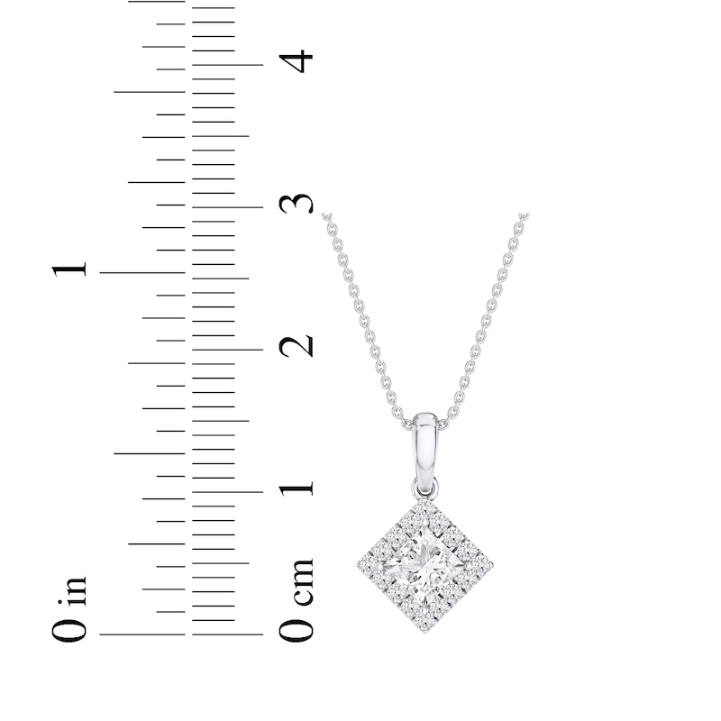 Main Image 4 of KAY Lab-Grown Diamonds Princess-Cut Solitaire Halo Necklace 1/2 ct tw 14K White Gold (F/VS2) 18"