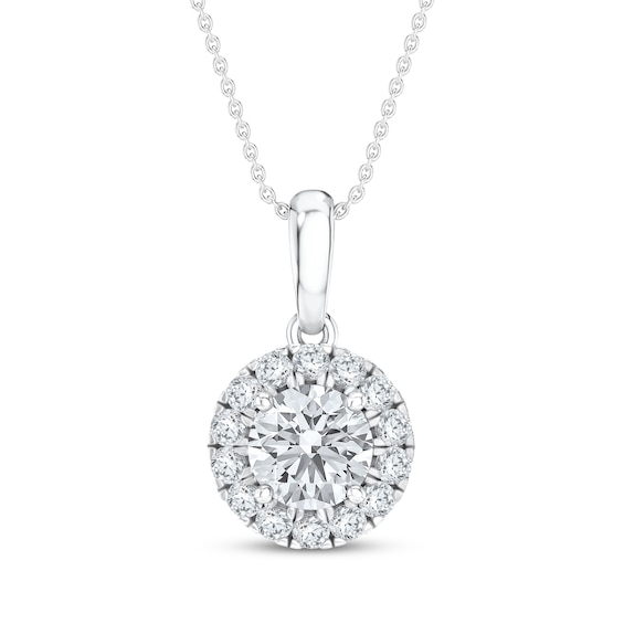 KAY Lab-Grown Diamonds Halo Necklace 1/2 ct tw 14K White Gold (F/VS2)18"