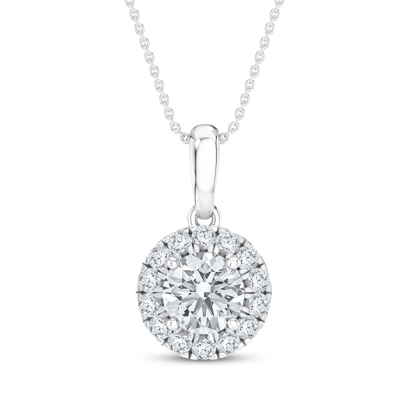 Main Image 1 of KAY Lab-Grown Diamonds Halo Necklace 1/2 ct tw 14K White Gold (F/VS2)18"