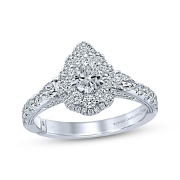 Monique Lhuillier Bliss Pear-Shaped Diamond Double Halo Engagement Ring 1-1/4 ct tw 18K White Gold